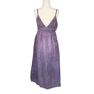 Beulah Purple Sleeveless Midi DressSize Large 100% Ramie Ecru W Lace Bodice